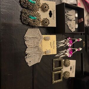 Nastasia Earrings Set with Green, Silver, and Pink Accents